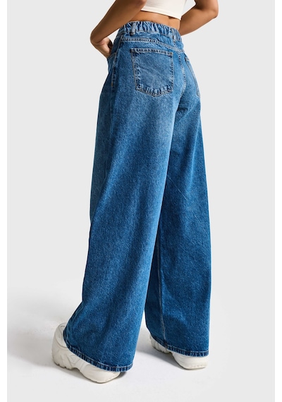 Itsbasic Kadın Mavi Renk 2s5-4 Palazzo Fit Beli Lastliki %100 Koton Denim Jean