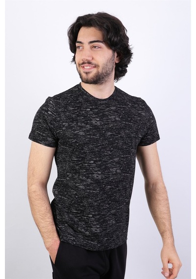 Desenli Erkek Bisiklet Yaka T-shirt-siyah Siyah