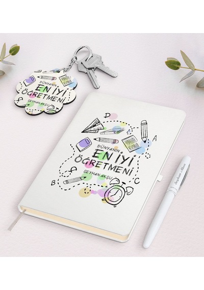 Kişiye Özel Dünyanın En İyi Öğretmeni Beyaz Defter Kalem Ve Anaht N11.15212