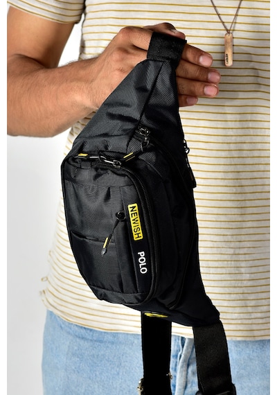 Tuldar Deri Usb Kulaklık Çıkışlı Crossbody Çapraz Göğüs Omuz Ve Bel Çantası Tul360 Siyah - Sarı