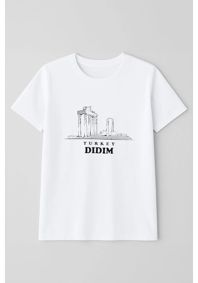 Erkek Bisiklet Yaka %100 Pamuk Didim Baskılı Kısa Kollu T-shirt Beyaz