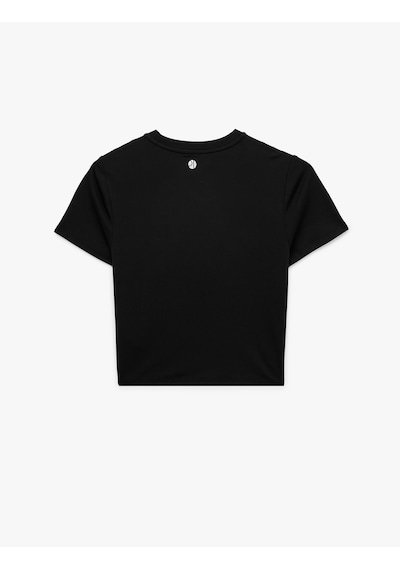 Koton Slim Fit Kısa Kollu Bisiklet Yaka Crop Spor Tişört Siyah 6sak10236nk