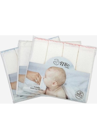 MİO BABY Bebek Ağız Mendili %100 Organik 4'lü Paket (Beyaz) Beyaz
