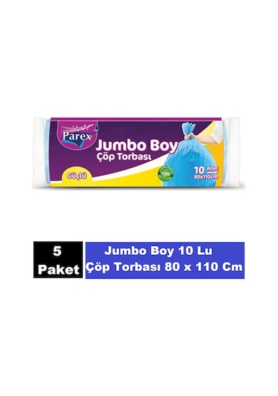 Güçlü Çöp Poşeti Jumbo Boy 80 X 110 Cm 10 Lu - Mavi X 5 Paket