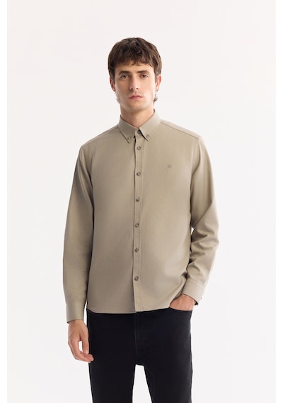 Avva Erkek Vizon Düğmeli Yaka Pamuklu Soft Touch Regular Fit Gömlek B002036