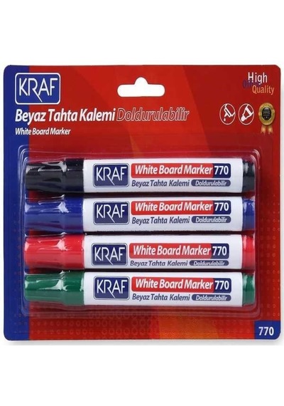 Kraf 770 Doldurulabilir Beyaz Tahta Kalem Seti 4'Lü