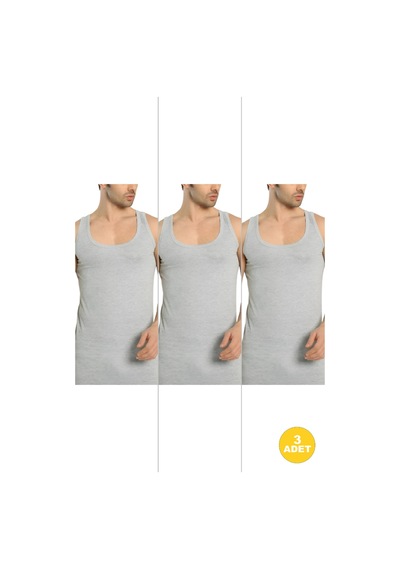 Cnt Erkek Basic Pamuklu Premium Klasik Atlet 3'lü Paket Gri Melanj Gri Melanj