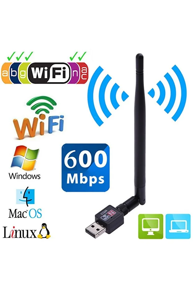 Antenli Usb Kablosuz Wireless 600 Mbps Wifi Çekim Yükseltici Adaptör Pc Ağ Lan Kartı Antenli Güçlendirici