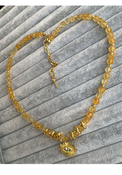 Store Zarman Sitrin Doğal Taş Kolye Sarı