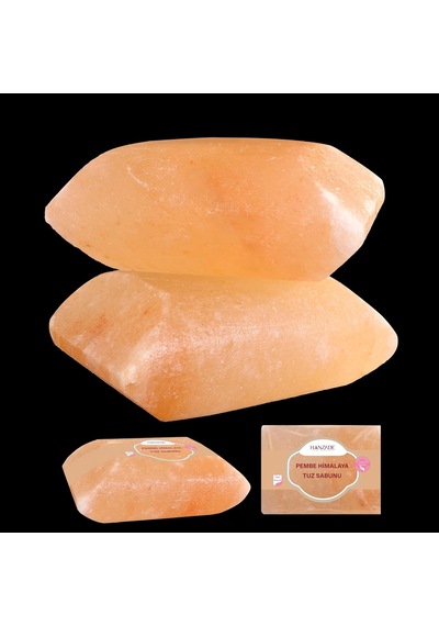 Hanzade Bitkisel Himalaya Tuz Sabunu 300-350 Gr X 2 Adet Zengin Mineralli Doğal Saf Pembe Himalaya Kaya Tuzu Sabunu Doğal Peeling Sku: Smg8690010421999 Acı Badem