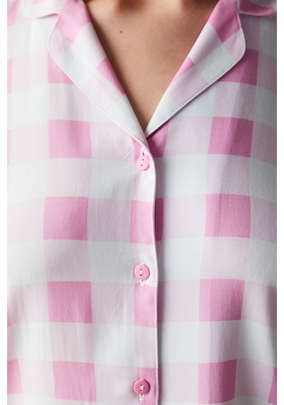 Penti Gingham Pembe Gömlek Pantolon Pijama Takımı Pembe
