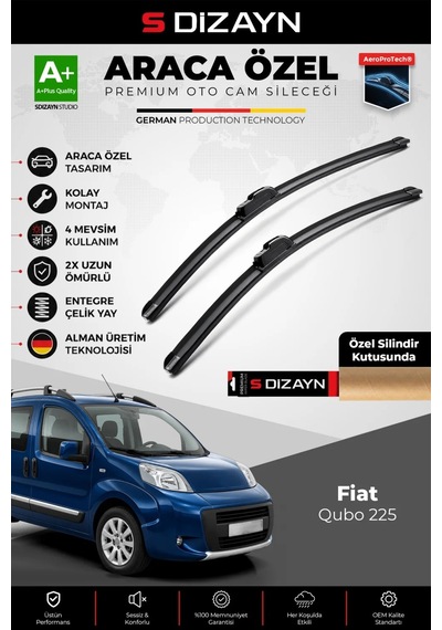 S-dizayn Fiat Qubo 225 Ön Cam Silecek Seti 2008-2021 Premium Araca Özel 65-48 Cm A+ Kalite Aocs-1688