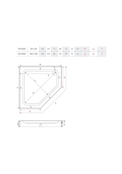 Shower 100X100 Beşgen Duş Teknesi Monoblok