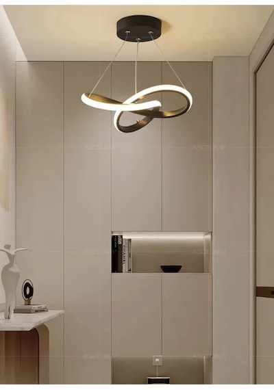 Modern Tasarım Bumerang Sarkıt Power Led Avize Hol Antre Mutfak Salon Oturma Odası Avize Siyah Gövde Siyah