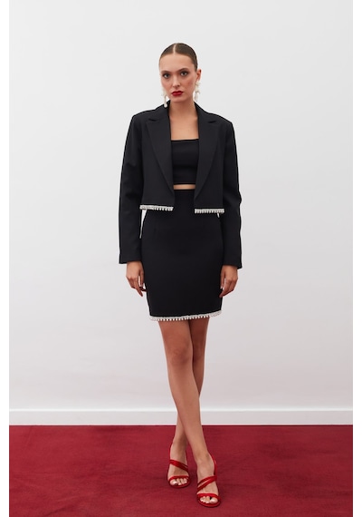 Sateen Aksesuarlı Kısa Ceket - Siyah-134920 Siyah