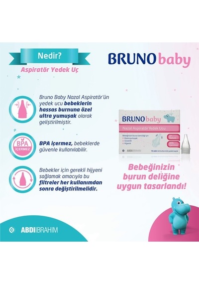 Bruno Baby Nazal Aspiratör Yedek Uçlar - Yumuşak, Bpa İçermeyen, 10 Adet, Manuel Ve Taşınabilir Kullanım İçin