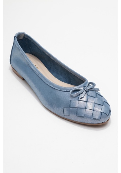 Luvishoes Luvi Shoes 03 Mavi Simli Hakiki Deri Kadın Babet Ayakkabı Mavi