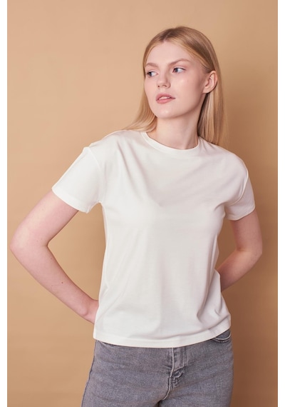 Jument Kadın Sıfır Yaka Kırışmaz Span Karışımlı Şık Kısa Kol Likralı T-shirt Bluz-krem Krem Jument Kadın Sıfır Yaka Kırışmaz Span Karışımlı Şık Kısa Kol Likralı T-shirt Bluz-krem Krem