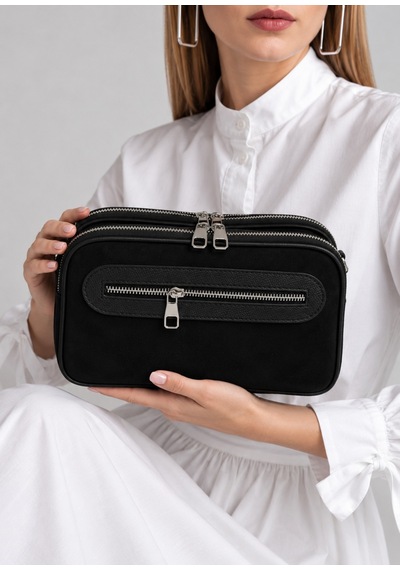 Just Polo Kadın Çok Bölmeli Süet Lüks Tasarımlı Çapraz Askılı Omuz Çantası Shoulder Bag Siyah