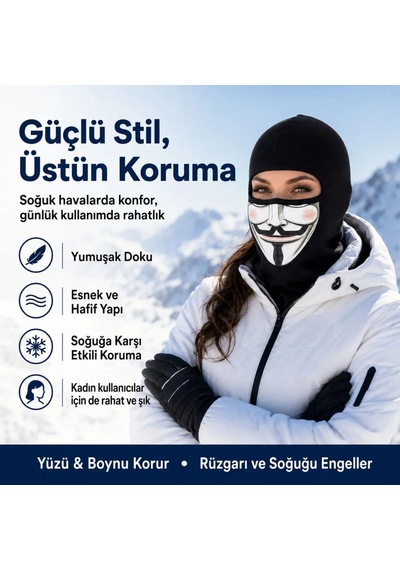 Unisex Anonymous Baskılı Balaklava 1 Adet Tek Beden Viskoz Kask İçi Motosiklet Maskesi 1 Siyah