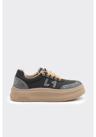 Derinet Günlük Taşlı Kadın Sneaker Siyah Siyah