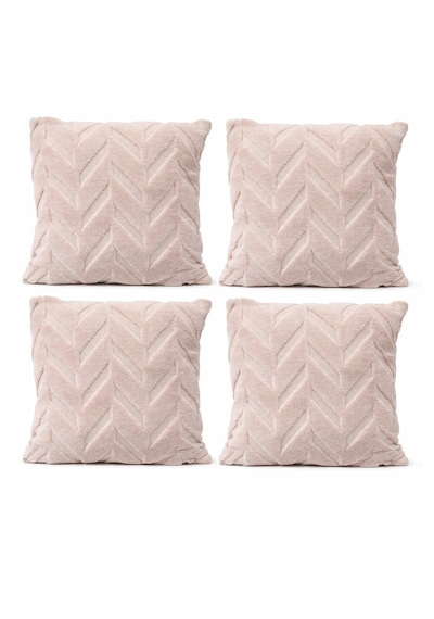 Peluş Dekoratif Kırlent Kılıfı İskandinav Zigzag-balıksırtı 4 Lü Set 42x42 Cm Vizon - Bej