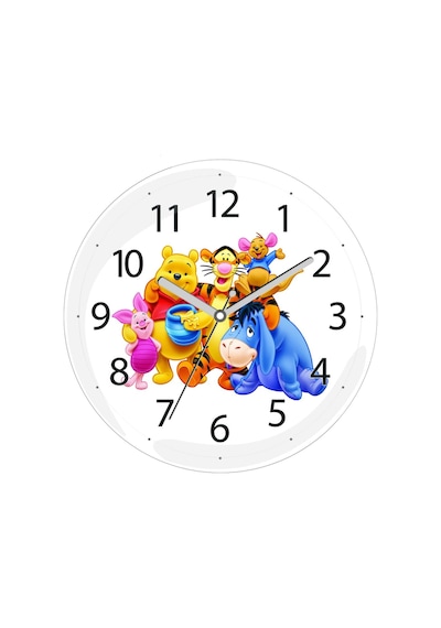 Winnie The Pooh Karakterler Çap 30cm Sessiz Akar Bombeli Gerçek Cam Duvar Saati Çok Renkli