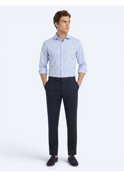Kip Lacivert Çizgili Dokuma Fitted Fit Klasik %100 Yün Pantolon