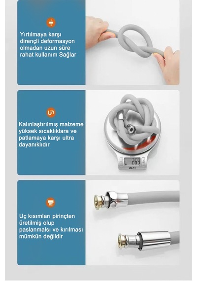 Blackrope Lüx Siyah Ultra Esnek Silikon Sağlam Yapılı Kopmaz Patlamaz Paslanmaz Banyo Duş Hortumu Siyah