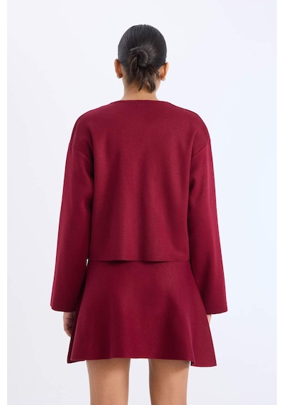 DeFacto Regular Fit Bisiklet Yaka Düğmeli Triko Hırka E5562AX24CWBR467 Bordo