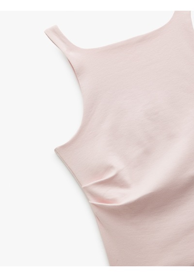 Koton Kare Yaka Kolsuz Dar Kesim Basic Drapeli Bluz Pembe 5sal30363ık Gül