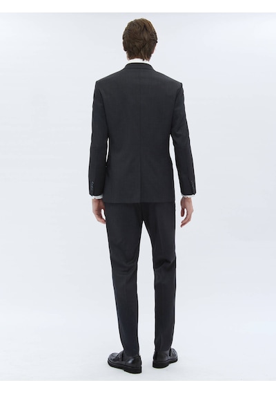 Kip Antrasit Çizgili Modern Fit Yün Karışımlı Takım Elbise 6 Drop Antrasit
