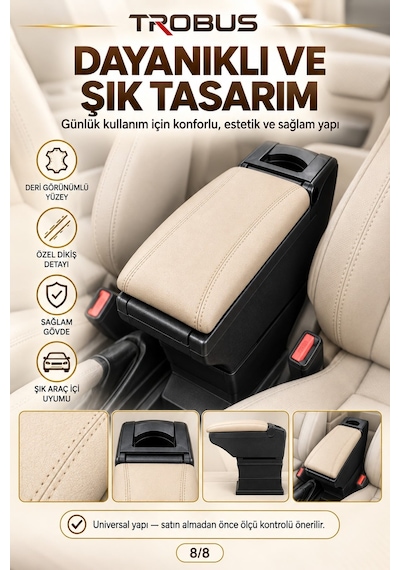 Trobus Dacia Lodgy 2012-2022 Uyumlu Ayarlanabilir Ayaklı Kolçak Kol Dayama Bardaklıklı Bej Siyah