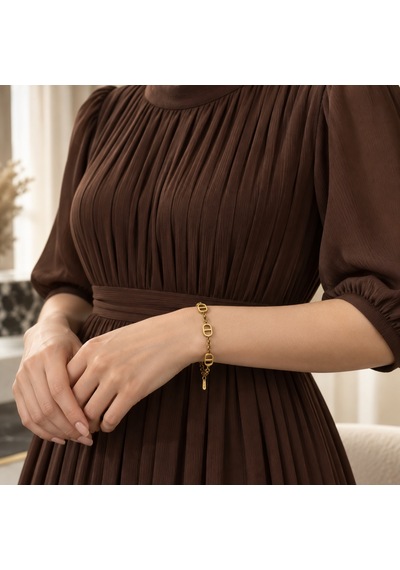 Riviera Muse Gold Renk Oval Halkalı 316l Paslanmaz Çelik Kadın Bileklik Renkli