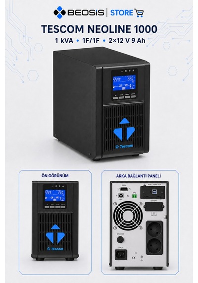 Tescom Neolıne 1000 Online Ups 1 Kva 1f/1f 2 12 V 9 Ah Akülü