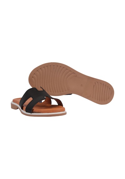 Napa Shoes Kadın H Kesimli Düz Taban Hakiki Terlik Napa-1202 Siyah