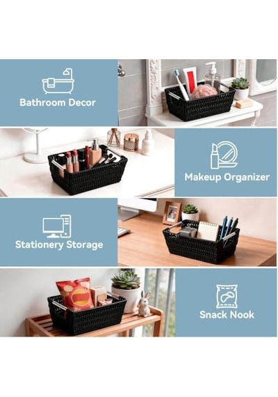 Black - Whitmor Rattique Small Shelf Tote, Black Açık Ahşap