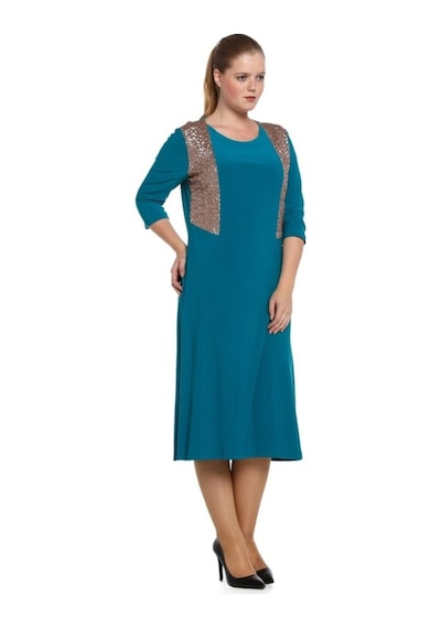Nidya Moda Büyük Beden Payetli Elbise-4060T Çok Renkli