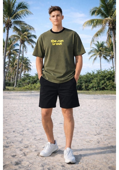 Alexander Gardi Bisiklet Yaka 3d Puf Baskılı Oversize T-shirt Haki
