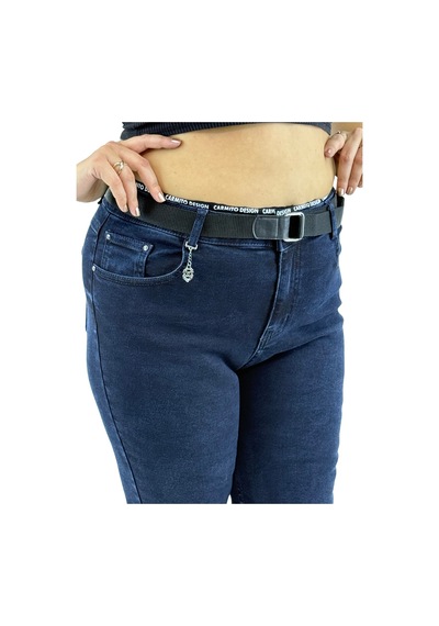 Büyük Beden Denim Toparlayıcı Kemerli Yüksek Bel Boru Paça Kadın Pantolon Lacivert