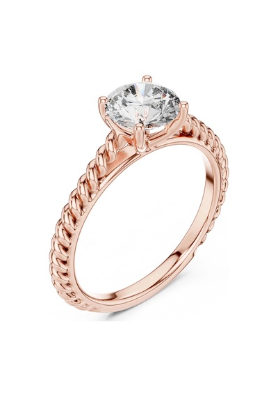 İlmek Örgü Detaylı Tektaş Gümüş Yüzük Rose Pembe