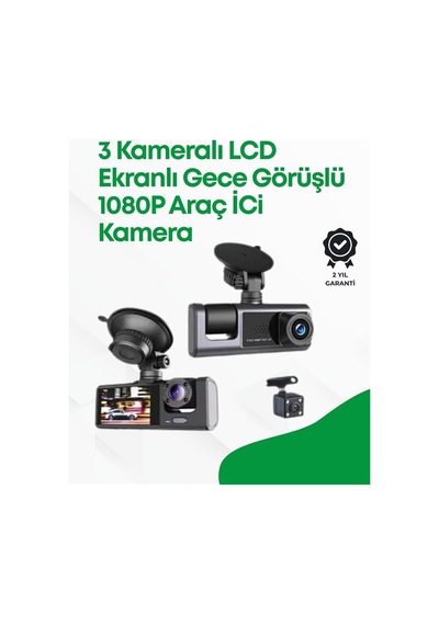 2.0 Lcd Ekranlı Döngüsel Kayıt Özellikli Üç Kameralı Oto Kamera 07948003