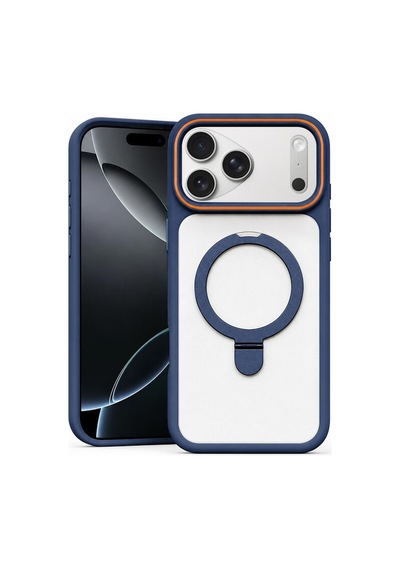 Apple İphone 17 Pro Max Uyumlu Kılıf Magring Standlı Silikon Kılıf Lacivert