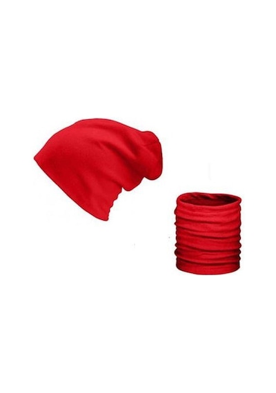 Erkek Polar Boyunluk Bere Kırmızı Bandana Bisiklet Boyunluk Siyah