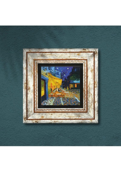 Lexroo Van Gogh Kafe Terasta Gece Taş Duvar Tablosu - Çerçeveli Taş Tablo - Dekoratif Duvar Sanatı