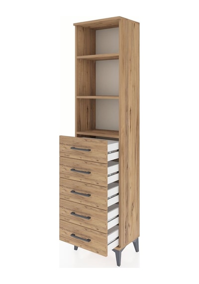 Arges Dolap 3 Raflı 5 Çekmeceli 44x30x182 Çam-çam Çam