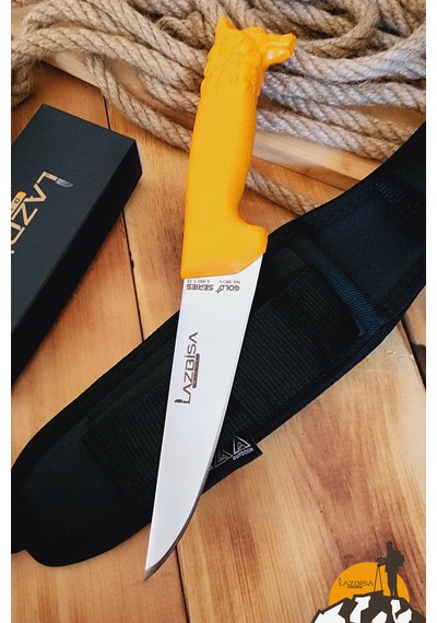 İşlemeli Tpe Sap Outdoor Kamp Bıçağı Çakısı Kılıflı Kmi-544 Sarı
