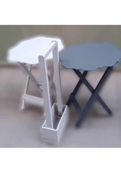 1448bng90082çanta Zigon Sehpa Yonca Model İkili Takım Ahşap Mdf Beyaz Gri Renk Uyum El Yapım