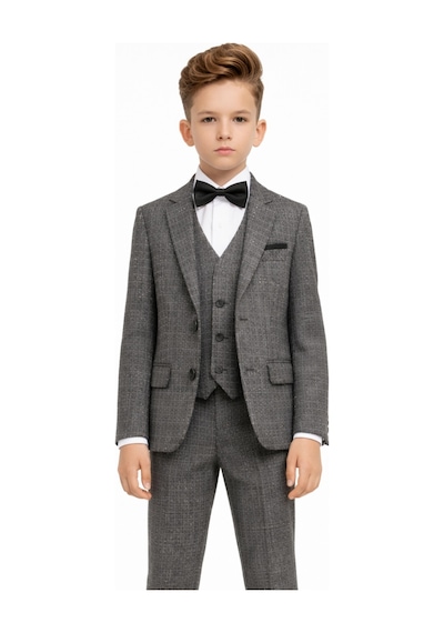 Ahengim Erkek Çocuk Slim Fit Dokulu Çizgili Klasik Takım Elbise Ak197-198 Gri