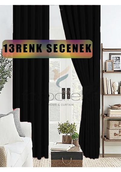 Farbateks Siyah Renk Kalın Güneşlik Blackout Kararma Fon Perde Düz Dikim 120 X 250 Çok Renkli